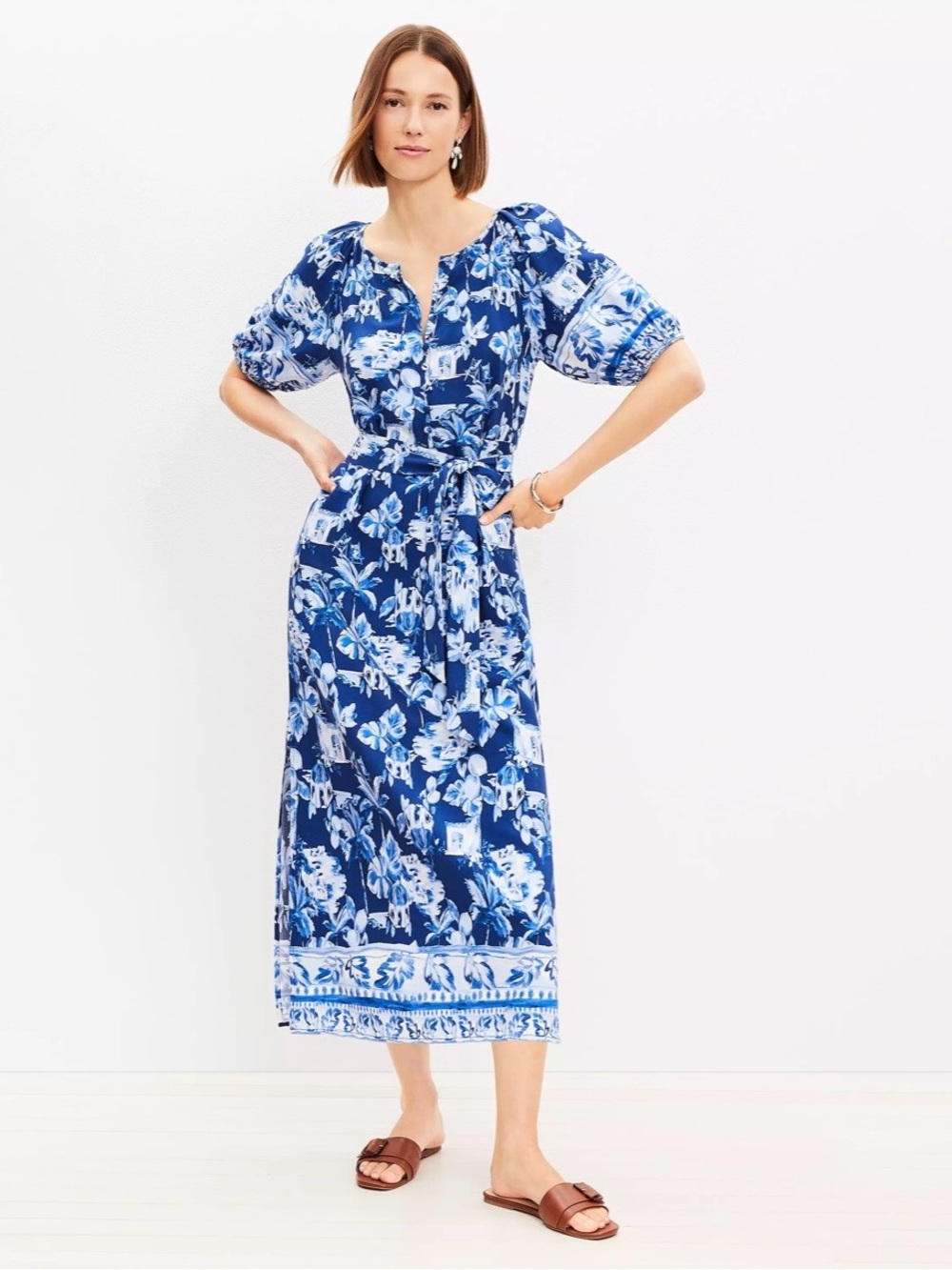 Loft petite Corfu weekend puff sleeve midi dress-New with tag!